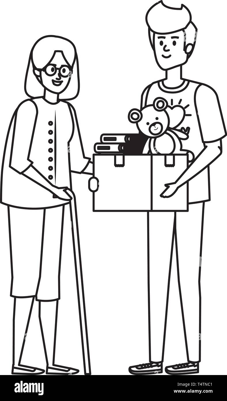 man volunteer giving a old woman donations box Stock Vector Image & Art ...