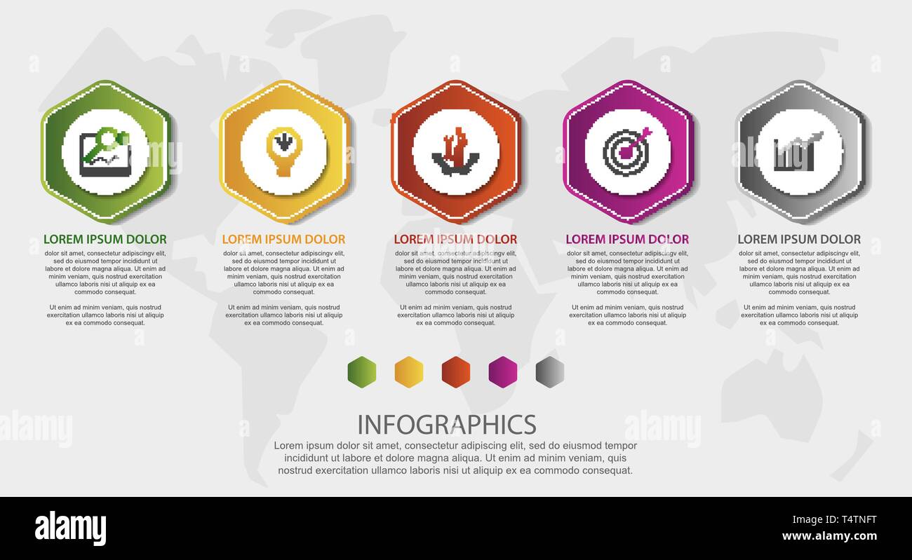 Vector infographic 3D template polygons with rounded corners for five ...