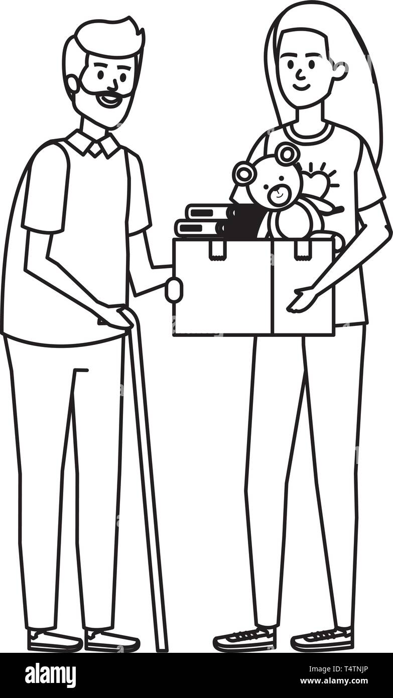 woman volunteer giving a old man donations box Stock Vector Image & Art ...