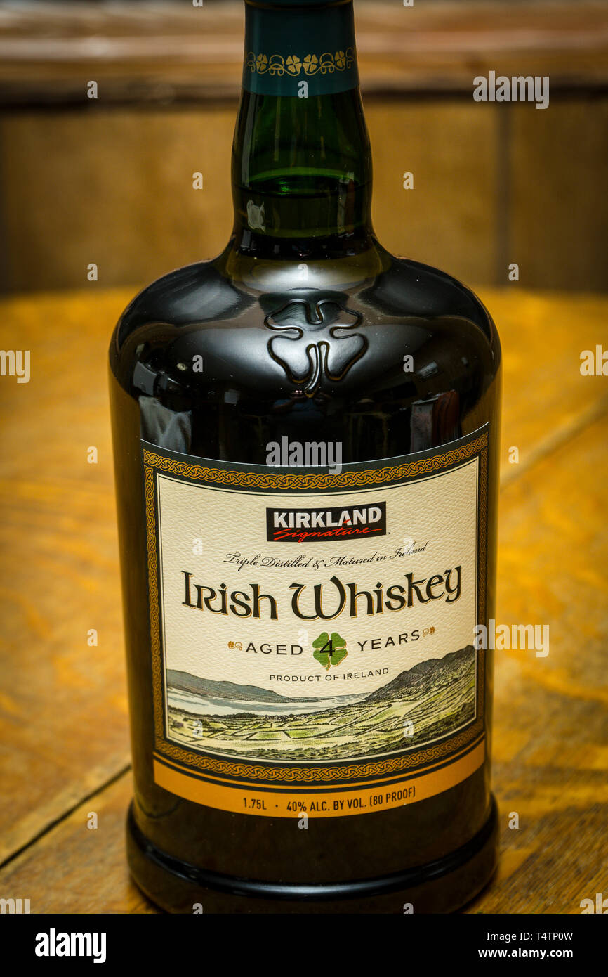 Costco's Kirkland brand of Irish Whiskey aged four years Stock Photo