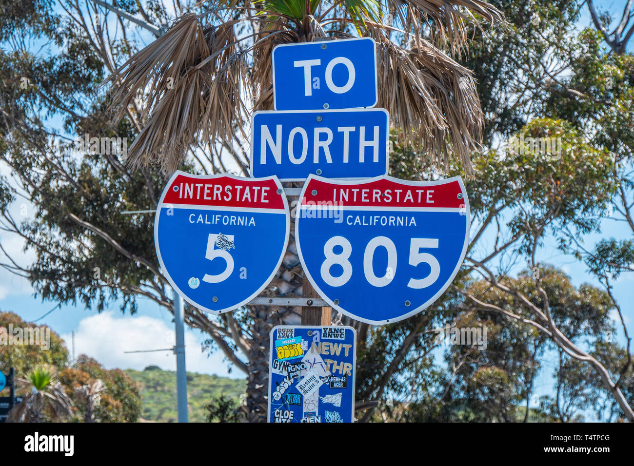 Interstate street signs in San Diego - CALIFORNIA, USA - MARCH 18 
