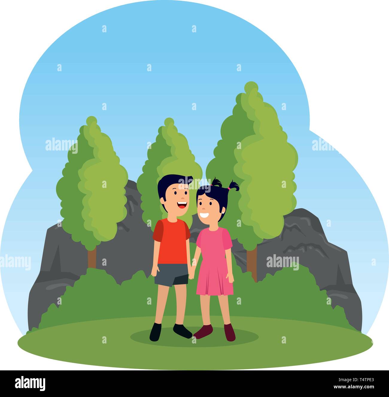 little kids couple characters in the field Stock Vector Image & Art - Alamy