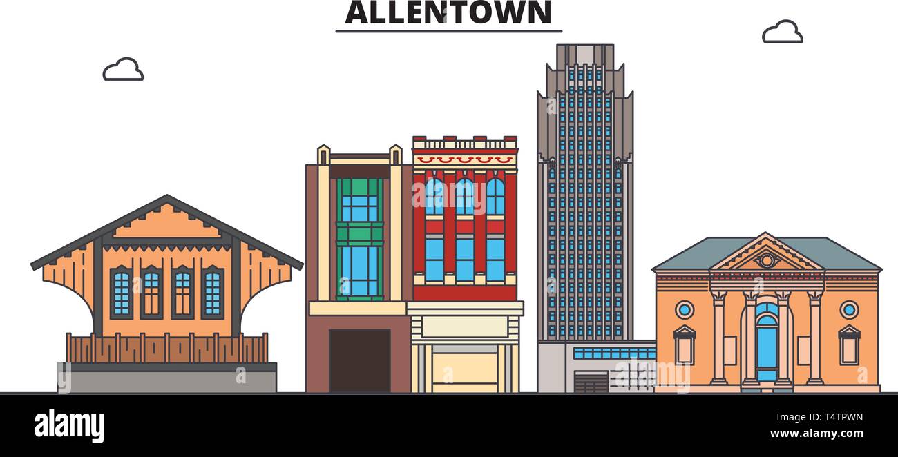 Allentown , United States, outline travel skyline vector illustration.  Stock Vector