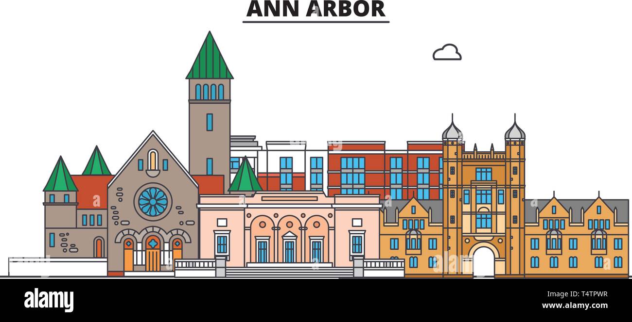 Ann Arbor , United States, outline travel skyline vector illustration.  Stock Vector