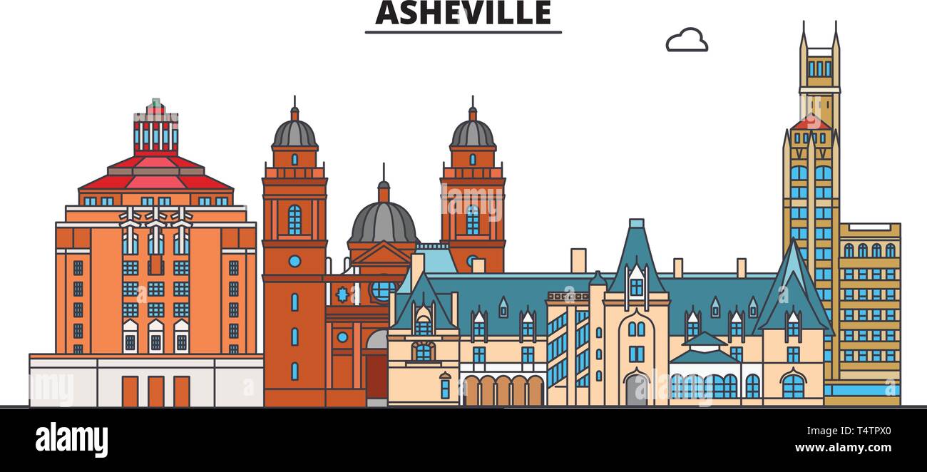 Asheville , United States, outline travel skyline vector illustration.  Stock Vector