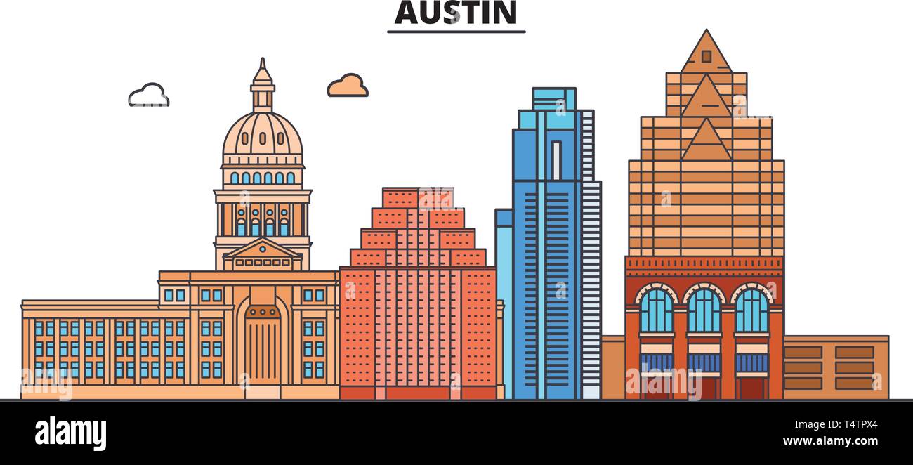 Austin , United States, outline travel skyline vector illustration.  Stock Vector
