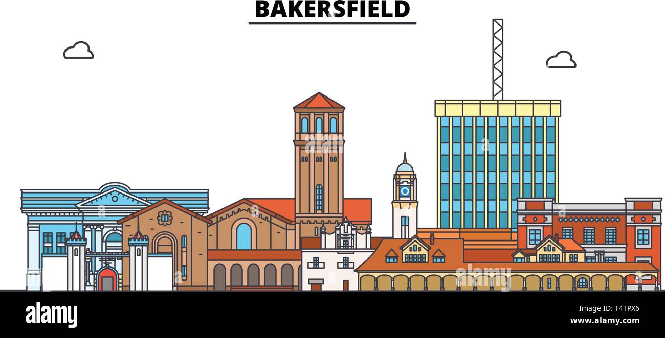 Bakersfield , United States, outline travel skyline vector illustration.  Stock Vector