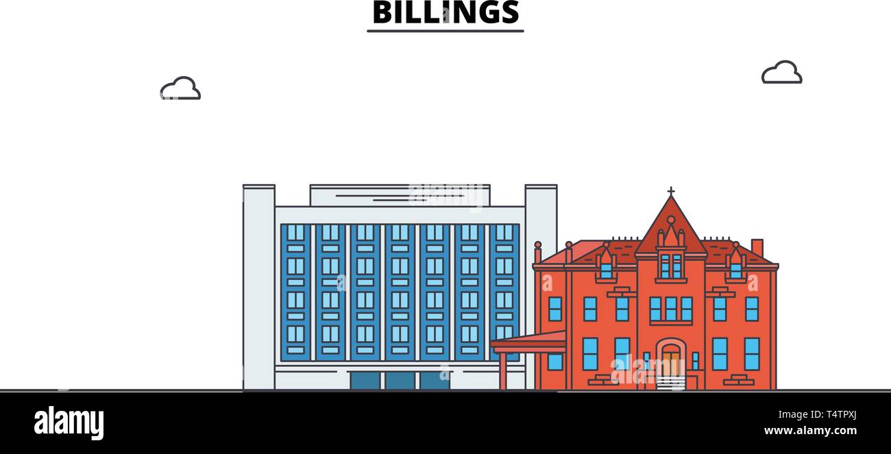 Billings , United States, outline travel skyline vector illustration.  Stock Vector