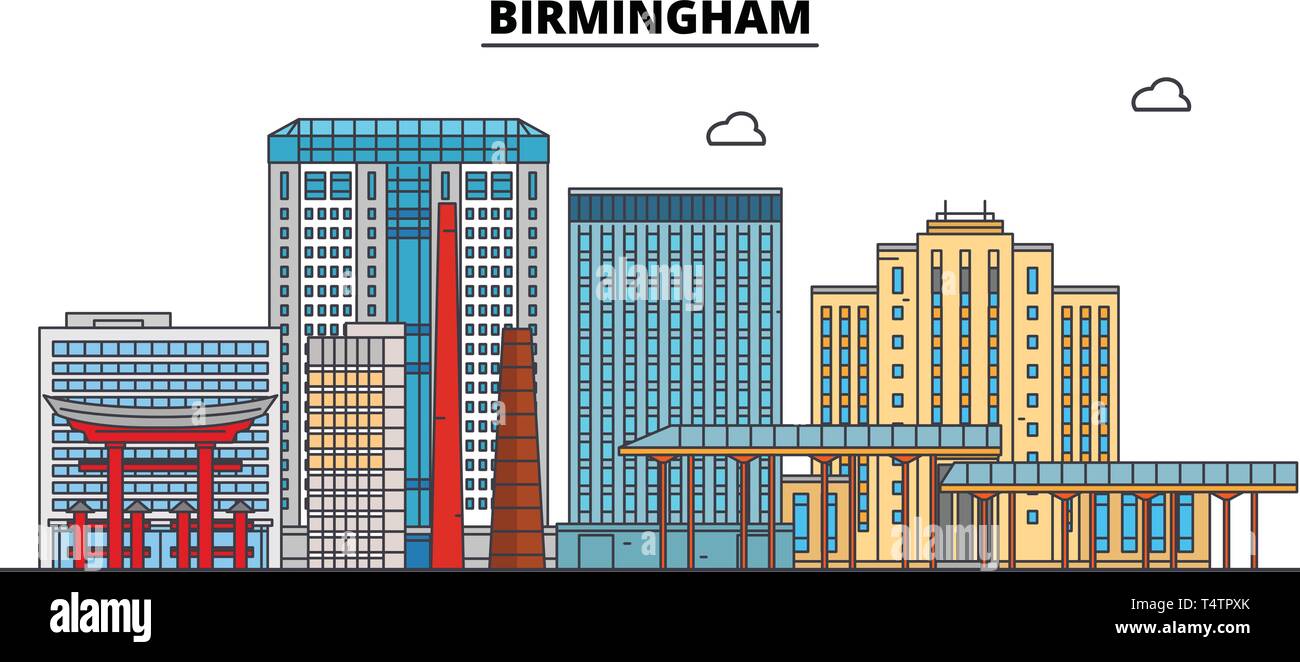 Birmingham , United States, outline travel skyline vector illustration.  Stock Vector