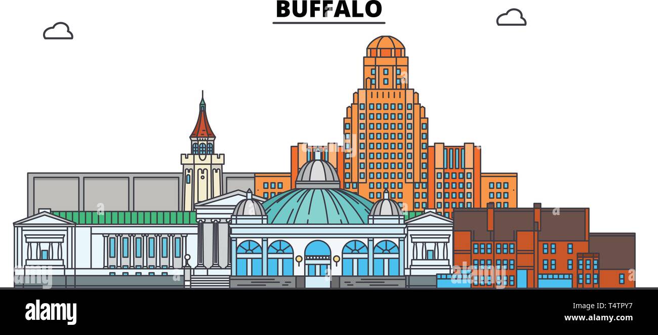 Buffalo , United States, outline travel skyline vector illustration.  Stock Vector