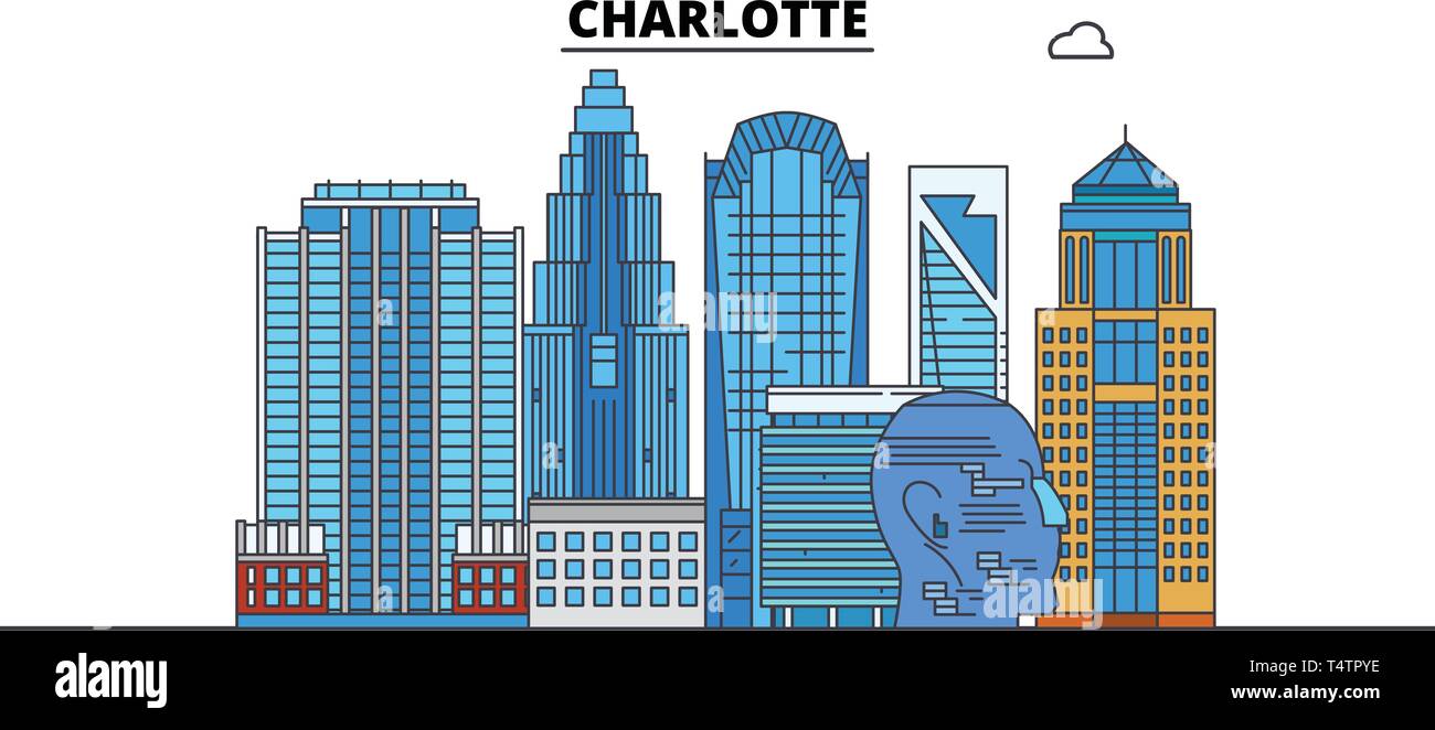 Charlotte , United States, outline travel skyline vector illustration.  Stock Vector