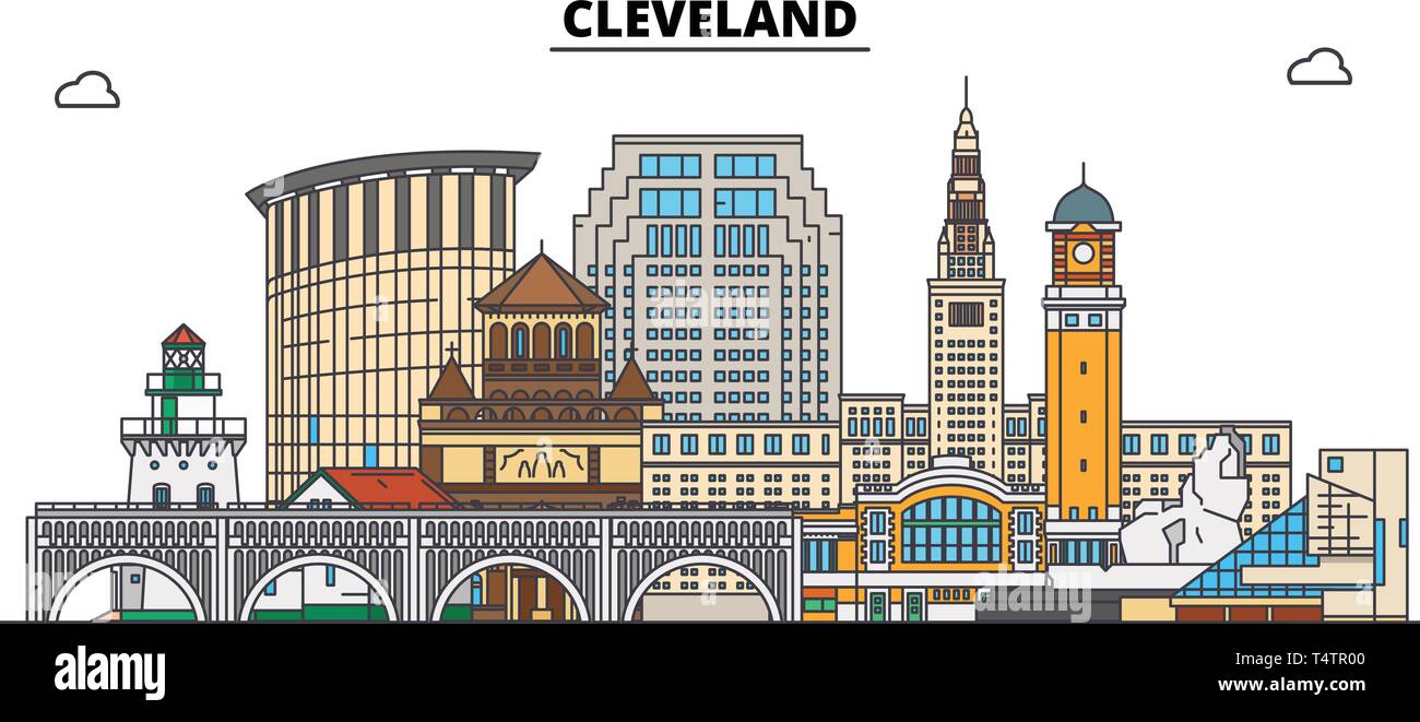 Cleveland , United States, outline travel skyline vector illustration.  Stock Vector