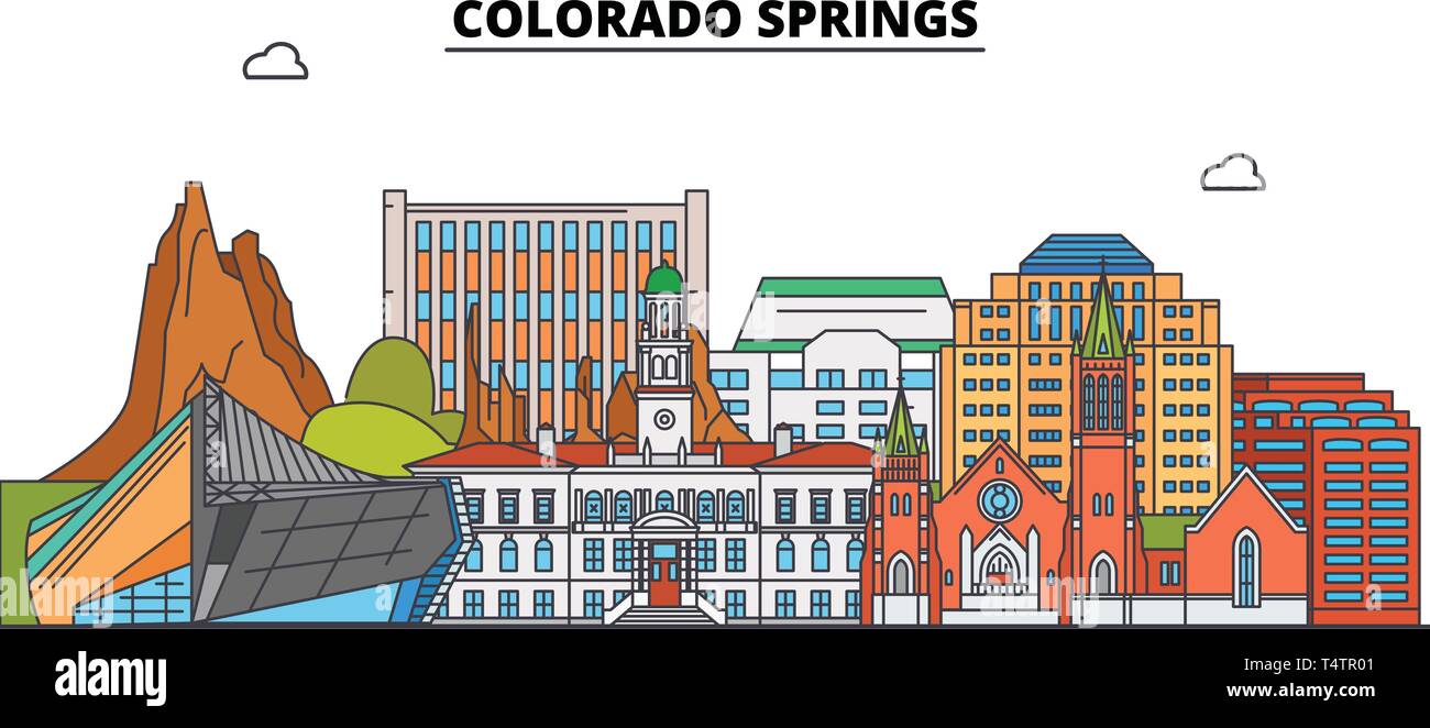 Colorado Springs , United States, outline travel skyline vector illustration.  Stock Vector