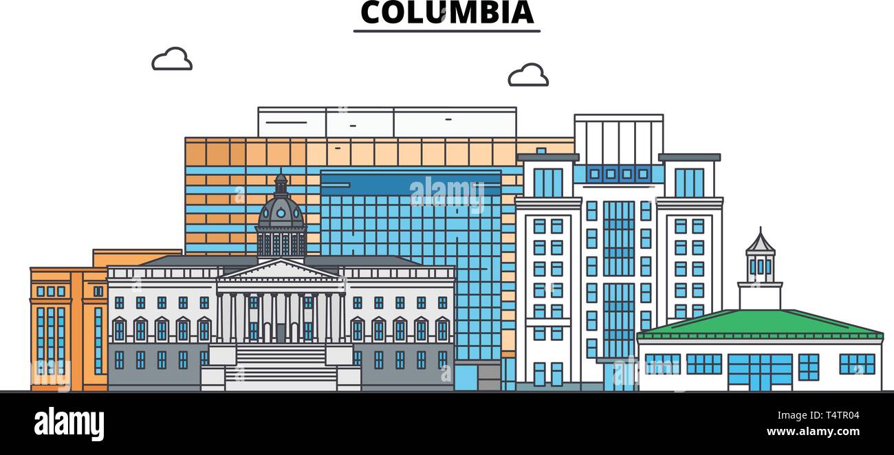 Columbia , United States, outline travel skyline vector illustration.  Stock Vector