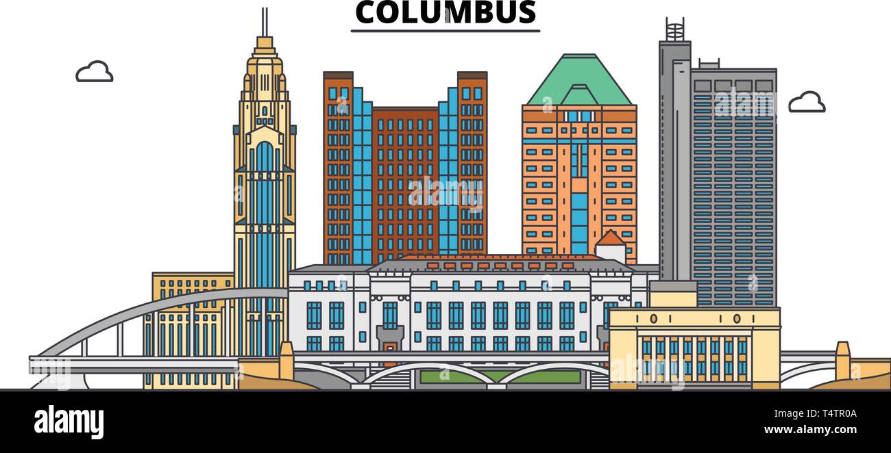 Columbus , United States, outline travel skyline vector illustration.  Stock Vector