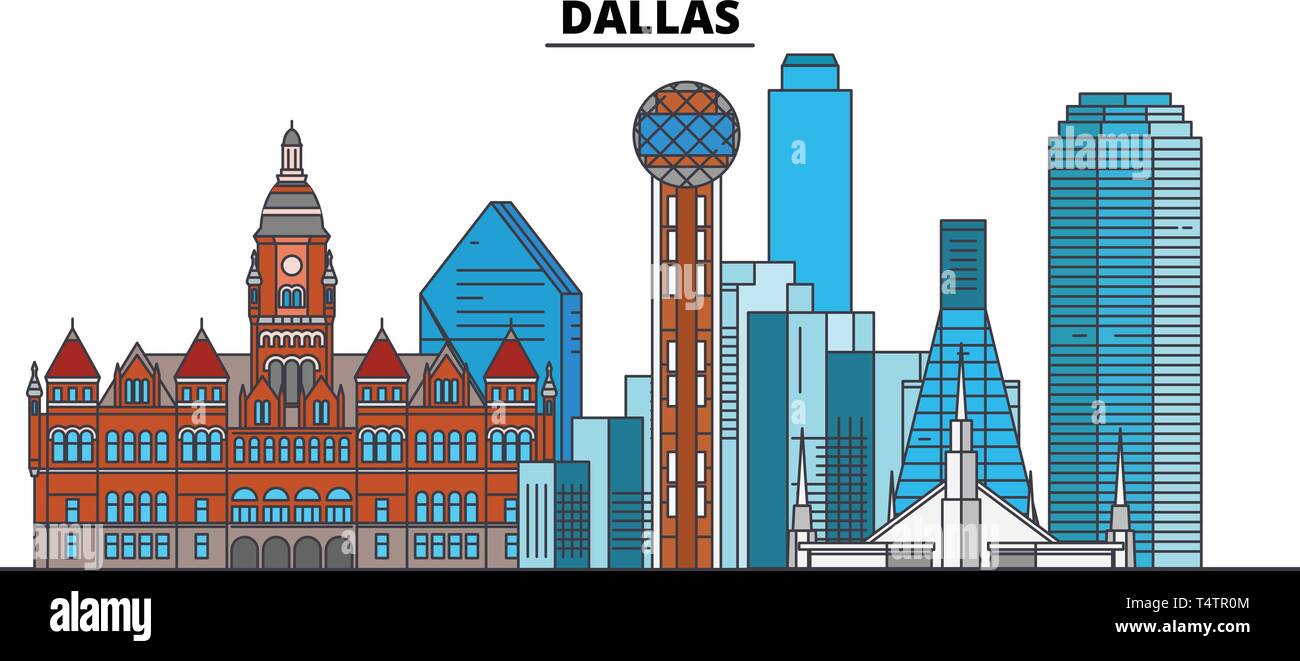 Dallas , United States, outline travel skyline vector illustration.  Stock Vector