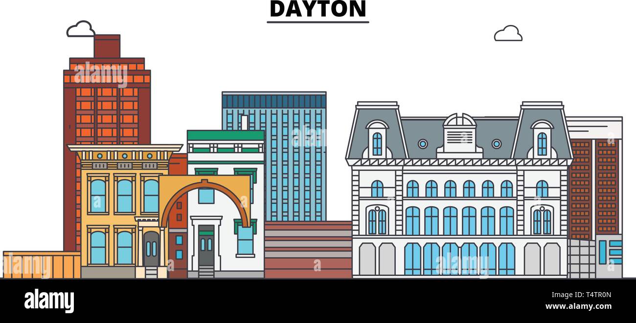 Dayton , United States, outline travel skyline vector illustration.  Stock Vector