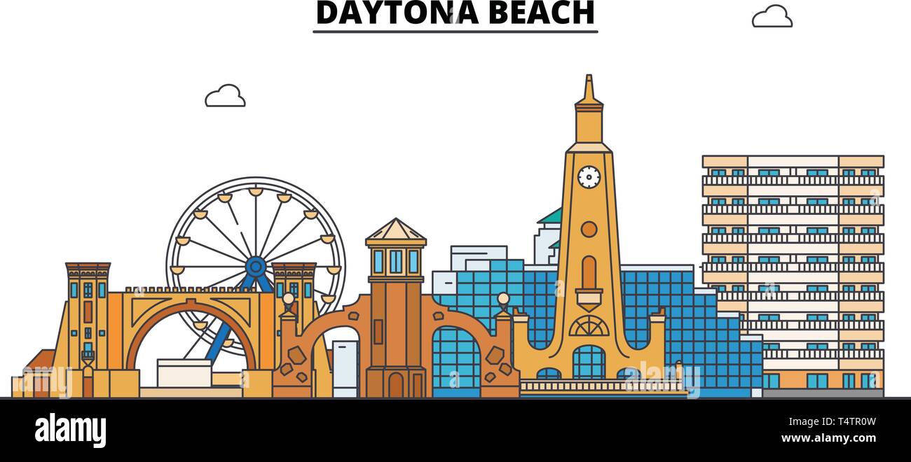 Daytona Beach , United States, outline travel skyline vector illustration.  Stock Vector