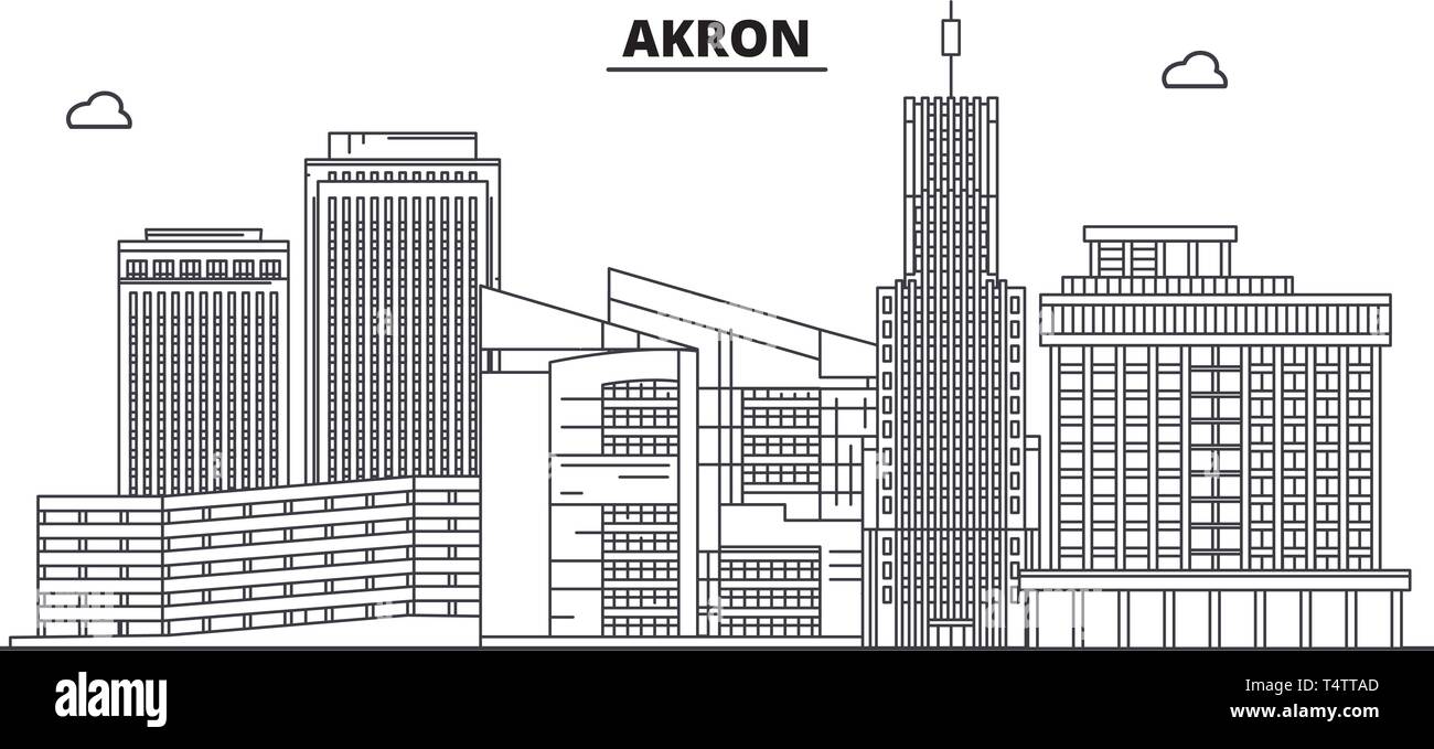 Akron,United States, flat landmarks vector illustration. Akron line city with famous travel sights, design skyline. Stock Vector