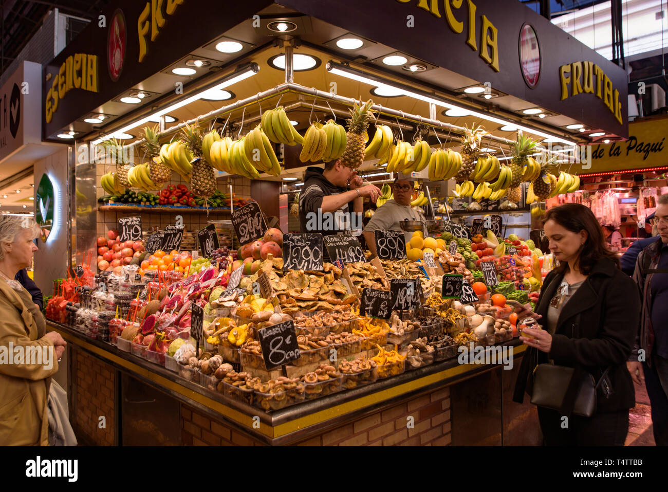 Fruit stalls in the Mercat de Sant Josep de la Boqueria, a typical Spanish market in Barcelona, Spain Stock Photo