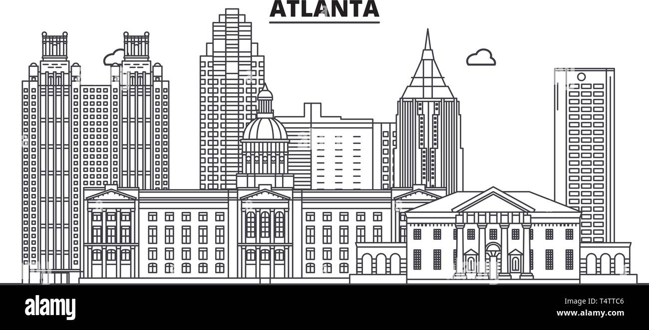 Atlanta , United States, outline travel skyline vector illustration.  Stock Vector