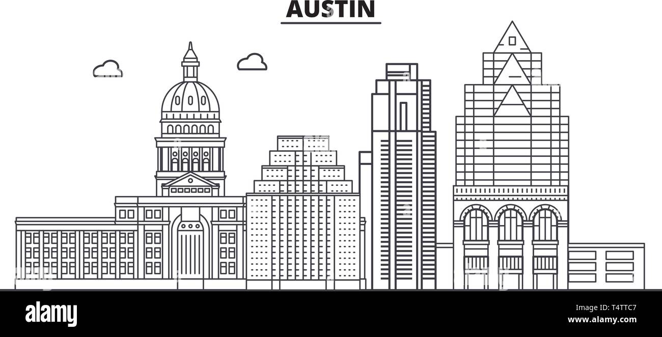 Austin , United States, outline travel skyline vector illustration.  Stock Vector