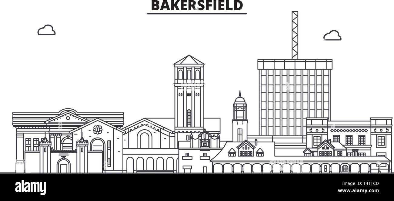 Bakersfield , United States, outline travel skyline vector illustration.  Stock Vector