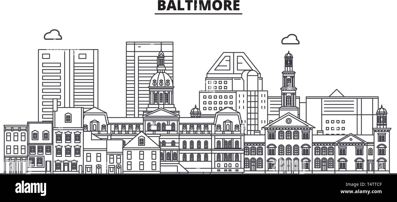 Baltimore , United States, outline travel skyline vector illustration.  Stock Vector