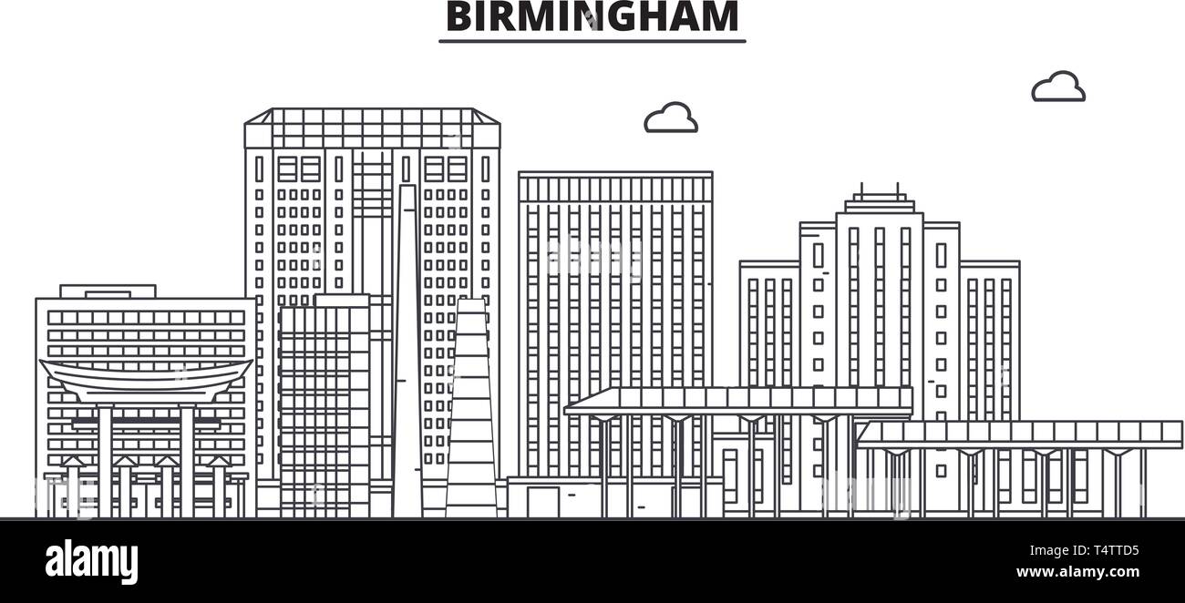 Birmingham , United States, outline travel skyline vector illustration.  Stock Vector