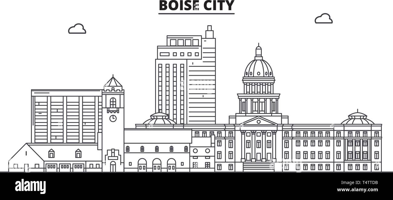 Boise City , United States, outline travel skyline vector illustration.  Stock Vector