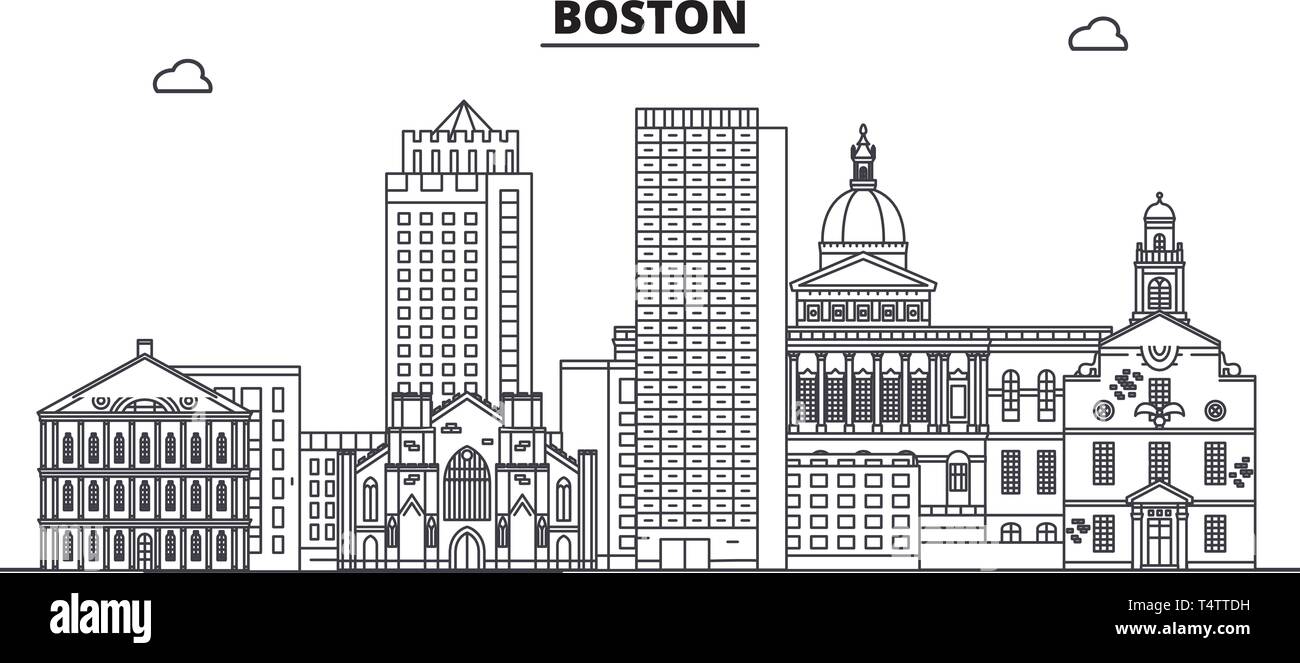 Boston , United States, outline travel skyline vector illustration.  Stock Vector