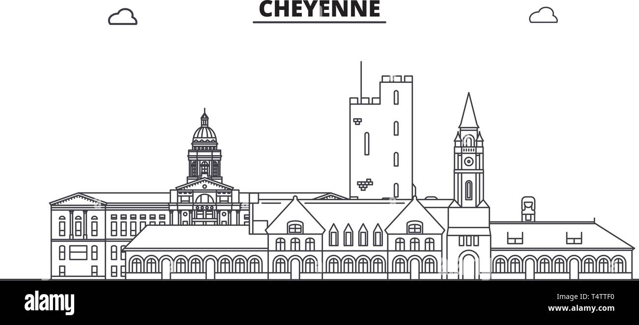 Cheyenne , United States, outline travel skyline vector illustration.  Stock Vector