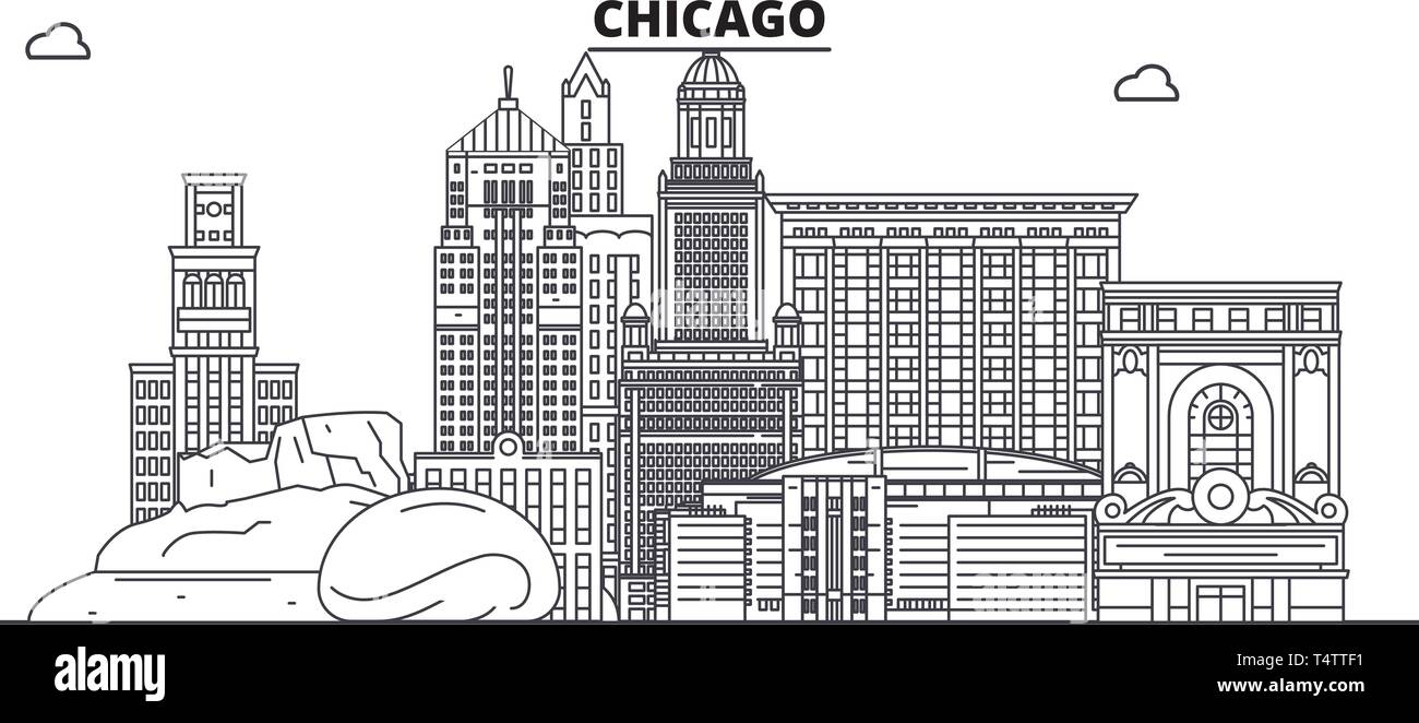 Chicago , United States, outline travel skyline vector illustration.  Stock Vector