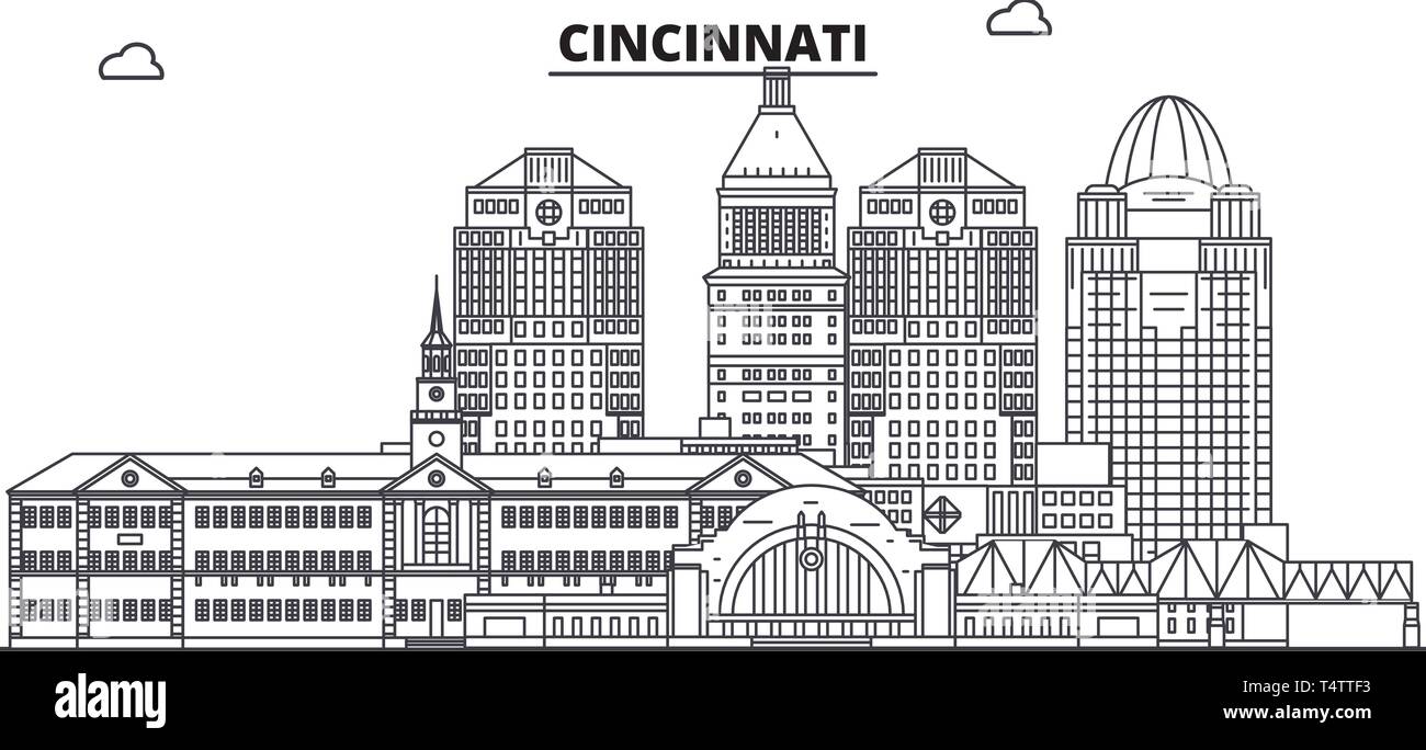 Cincinnati , United States, outline travel skyline vector illustration.  Stock Vector