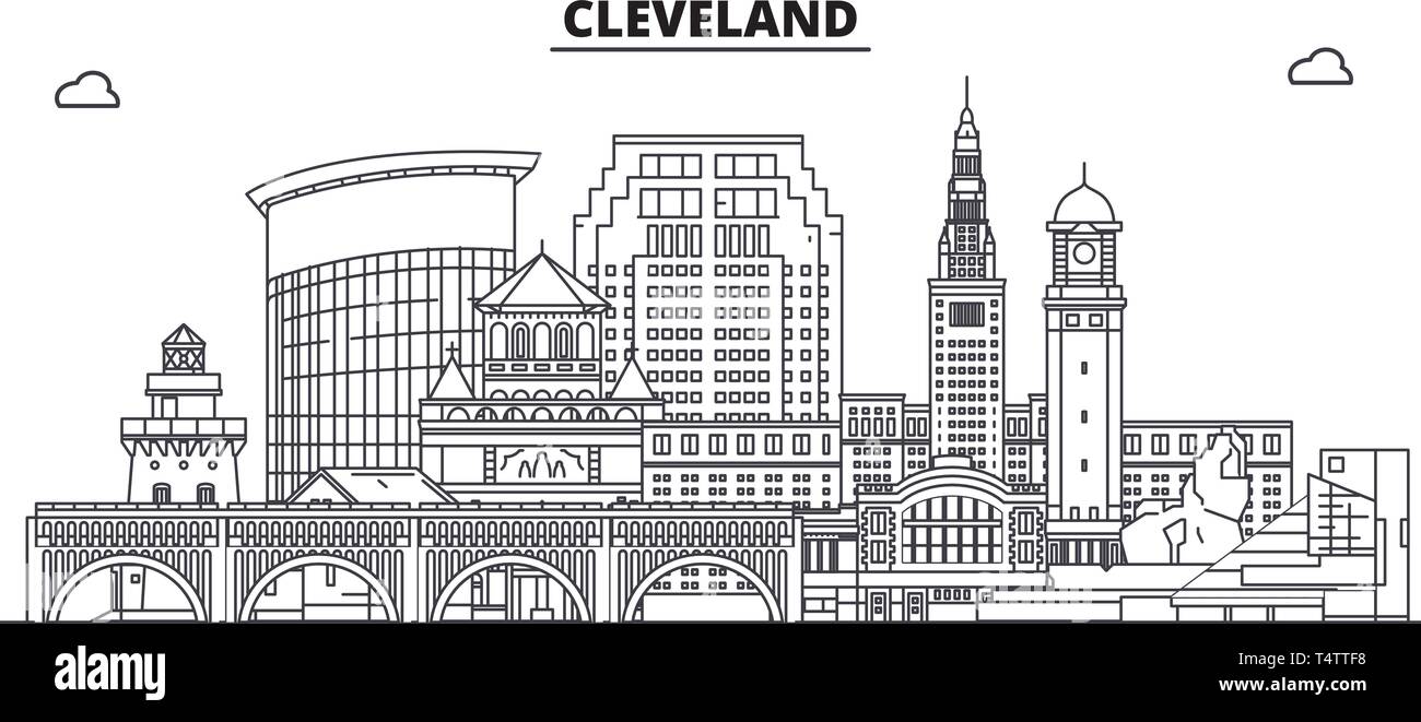 Cleveland , United States, outline travel skyline vector illustration.  Stock Vector