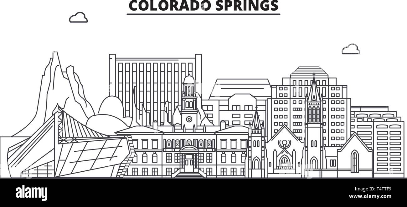 Colorado Springs , United States, outline travel skyline vector illustration.  Stock Vector