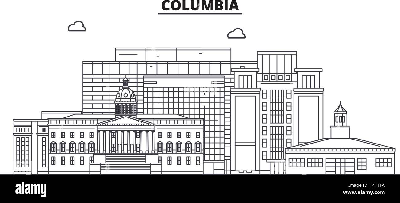 Columbia , United States, outline travel skyline vector illustration.  Stock Vector