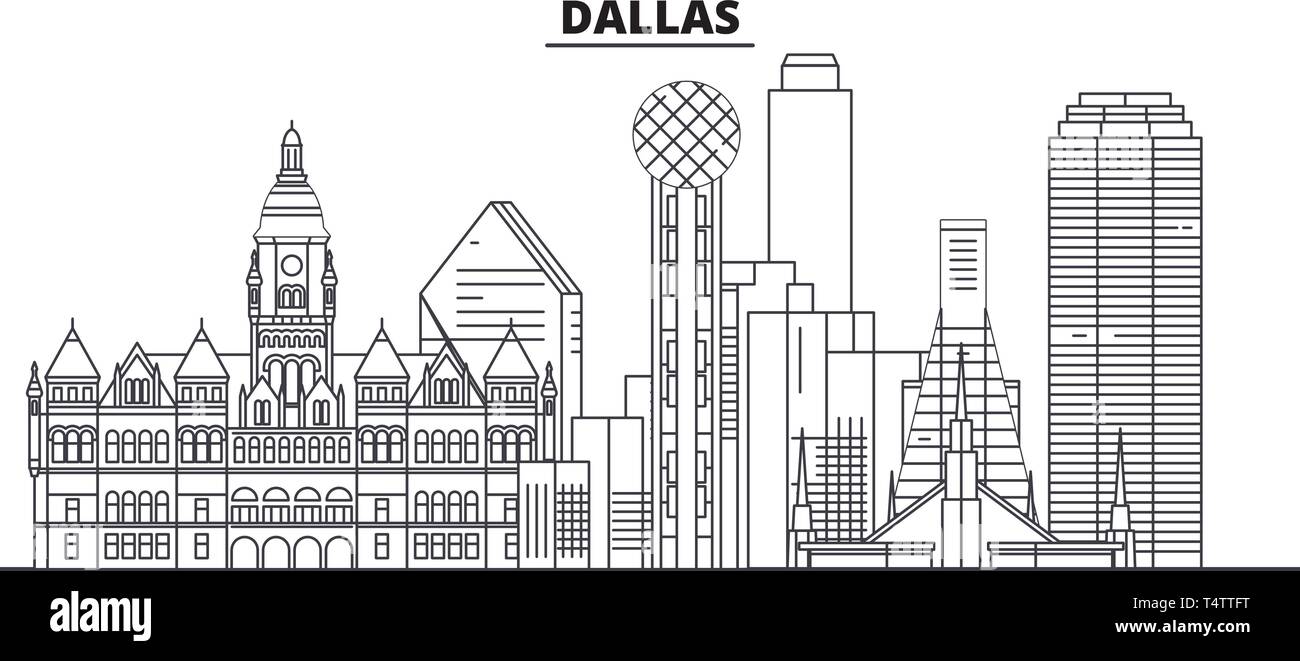 Dallas , United States, outline travel skyline vector illustration.  Stock Vector