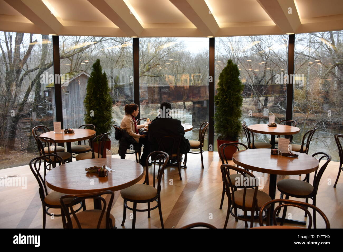 coffee shop in museum on river Stock Photo Alamy