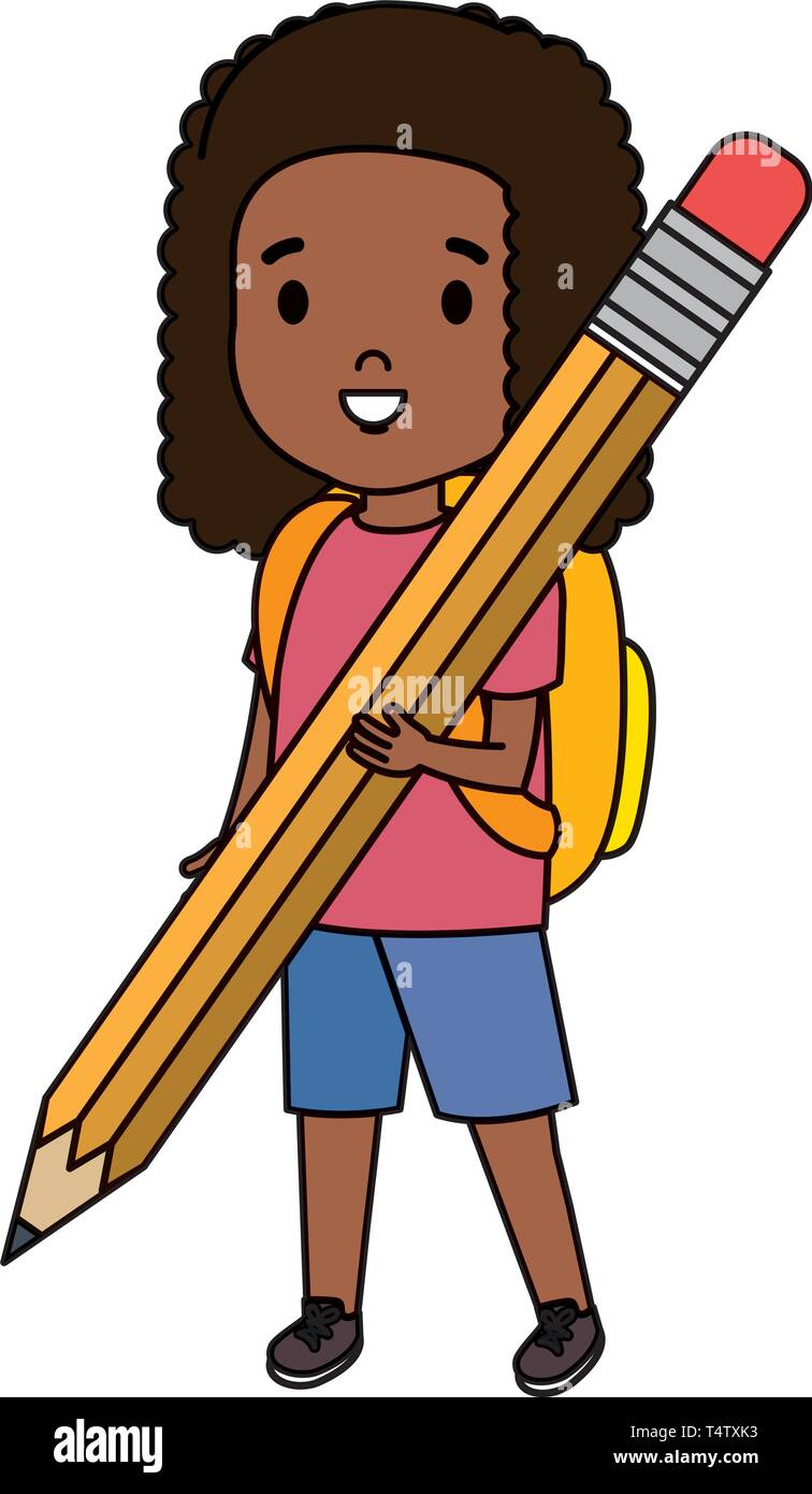 black little student girl with pencil Stock Vector Image & Art - Alamy