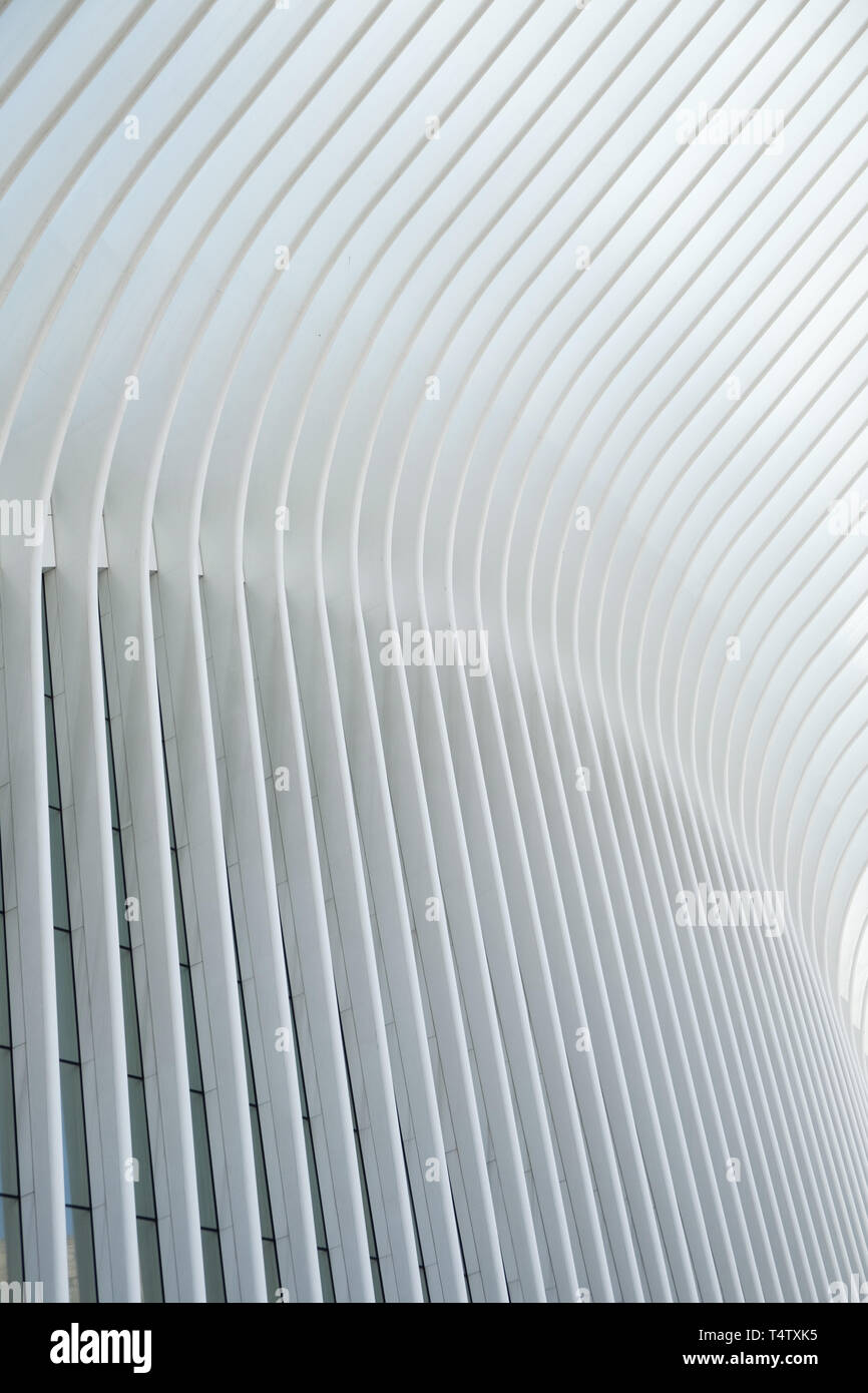 Exterior detail of the Oculus at the World Trade Center in downtown Manhattan. Stock Photo