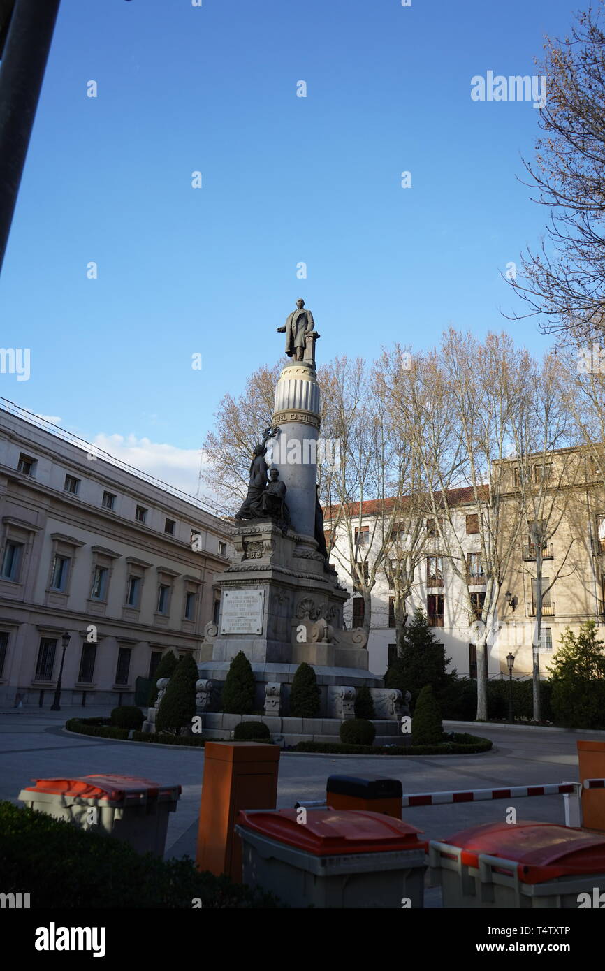 Monument to assassinated Spanish Politician Antonio Canovas del Castillo at the Senate building in Madrid, Spain Stock Photo