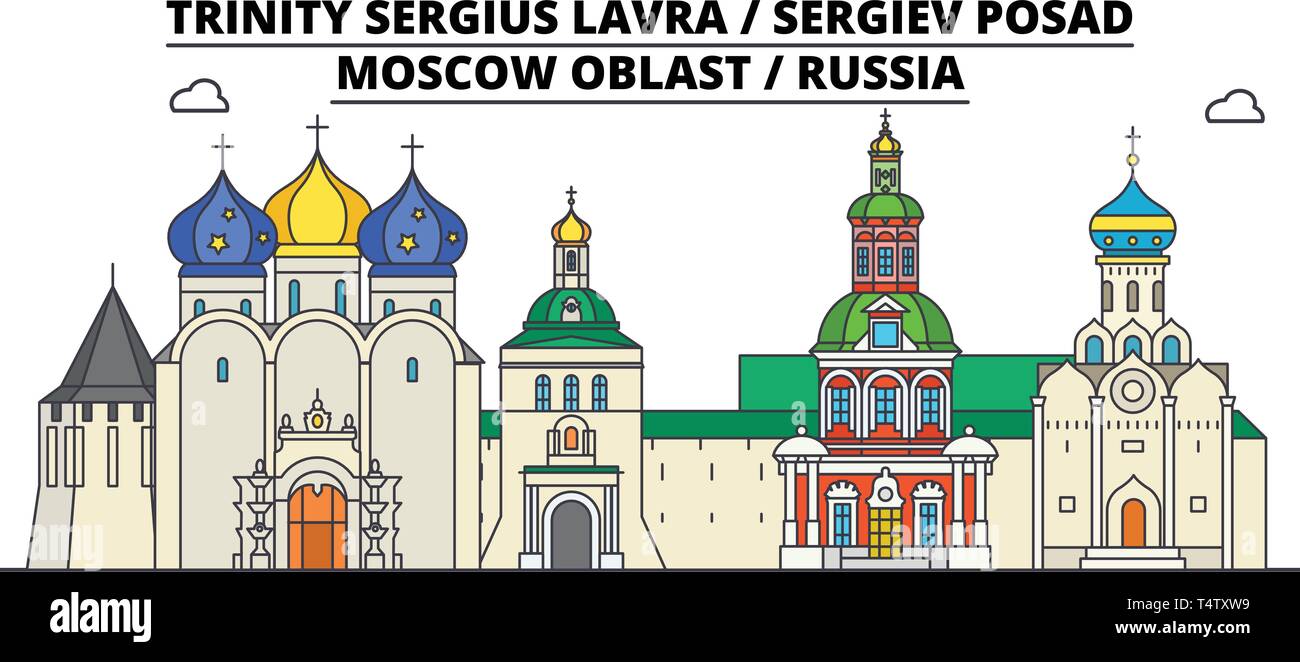 Russia , Sergiev Posad, Lavra ,  travel skyline vector illustration.  Stock Vector