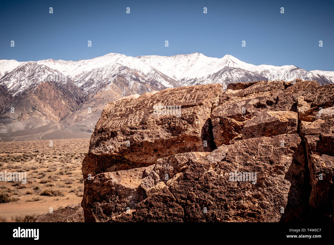 Chalfant Valley with its famous petroglyphs in the rocks Stock Photo