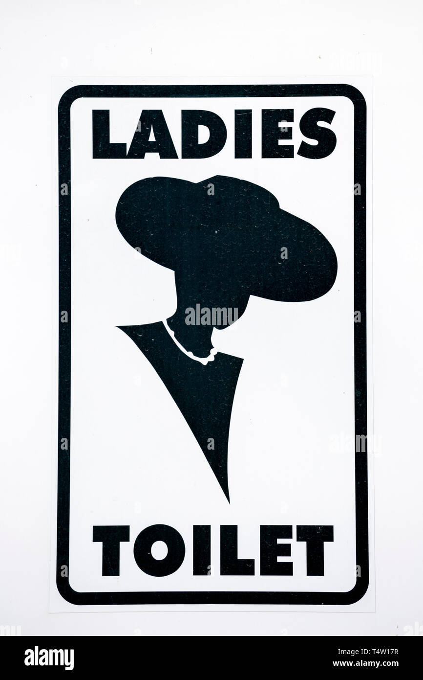 Female WC sign for restroom. Toilet sign with lady head. Stock Photo