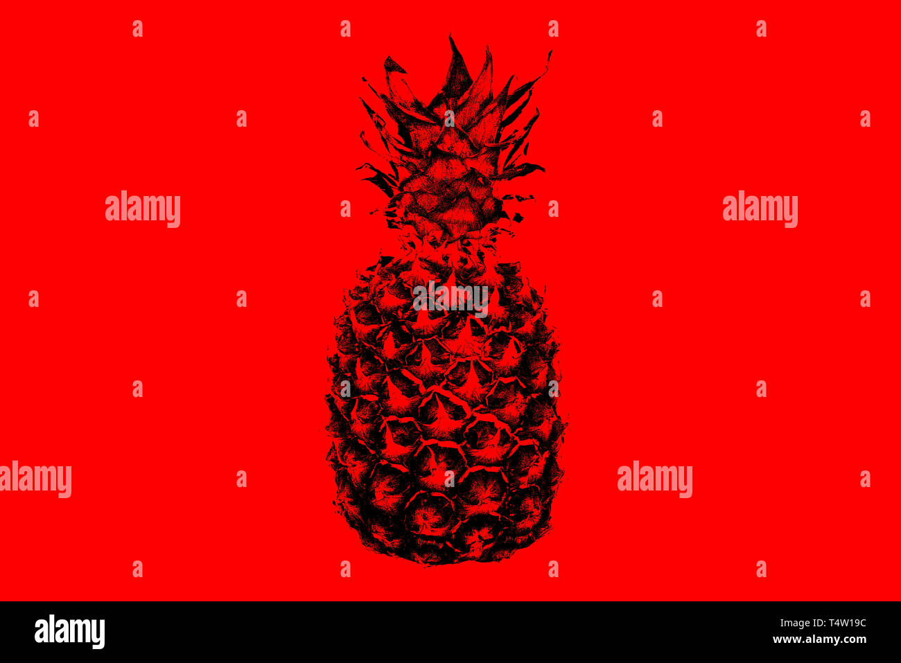 Pineapple Black On A Red Background Pop Art Design Creative