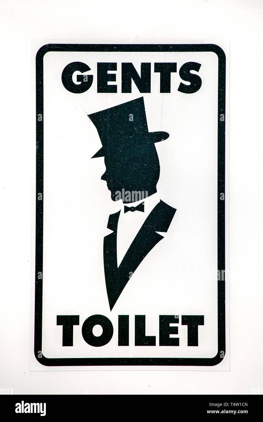 Men WC sign for restroom. Toilet sign with gentleman head. Stock Photo