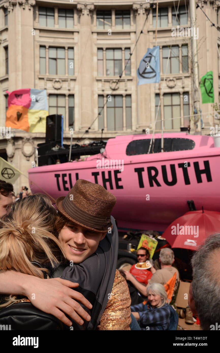 Extinction Rebellion rebel in Central London, bringing the centre of the city to a halt on 19th April 2019. Stock Photo