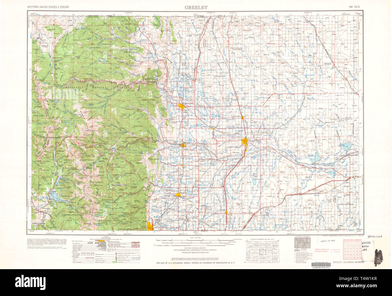 USGS TOPO Map Colorado CO Greeley 403132 1964 250000 Restoration Stock Photo