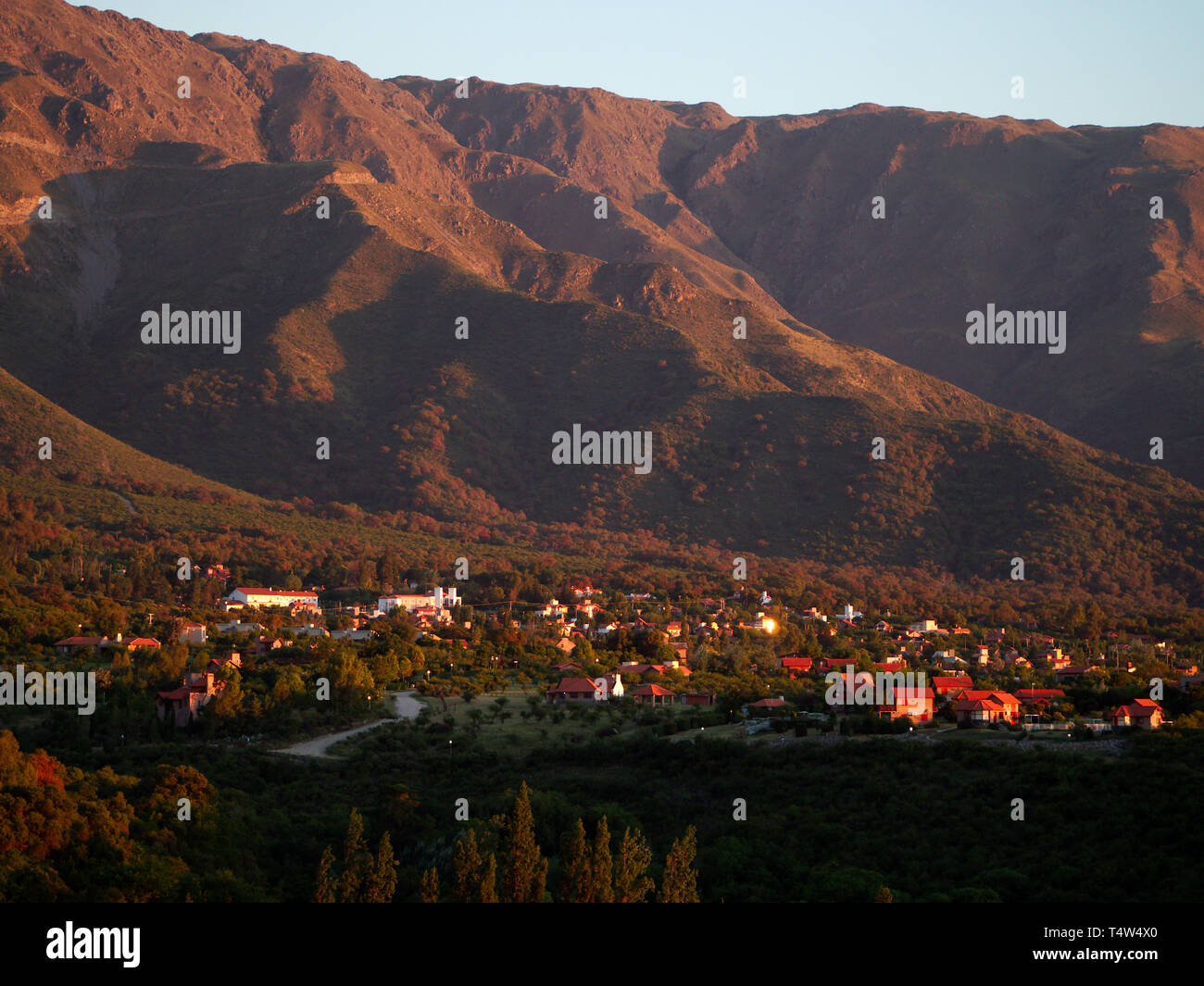 A neighborhood by the mountains in Villa de Merlo, San Luis, Argentina. Stock Photo